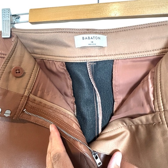 Babaton Aritizia Command Cropped Vegan Leather Trouser Pant Women's Size 14 - Picture 2 of 5
